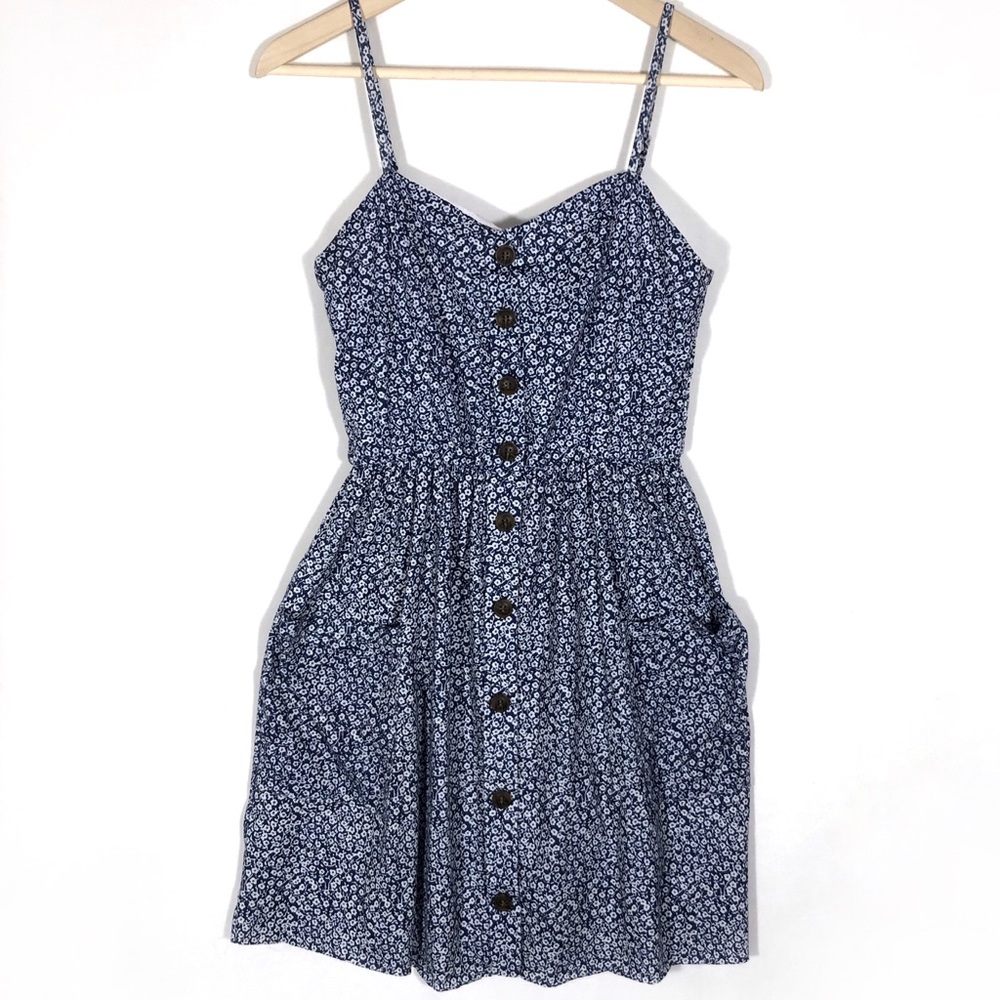 Med Angashion Blue Floral Sleeveless Dress